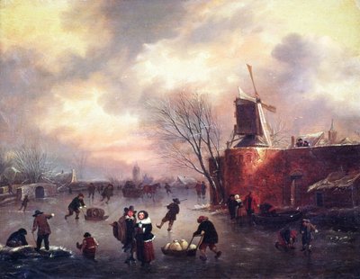 A Winter Skating Scene by Claes Molenaer